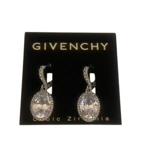 Givenchy Silver Tone Cubic Zirconia Oval Earrings Set NEW